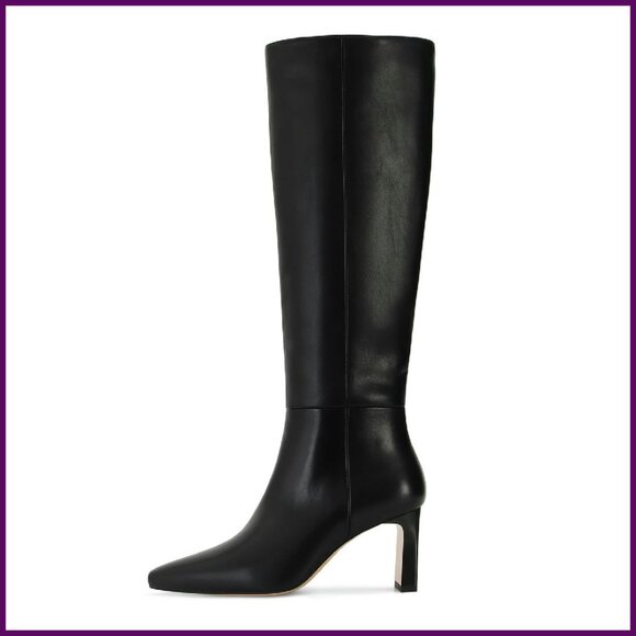 Shoes - Women's Knee High Boots Square Toe Chunky Heel Wide Calf Side Zipper
